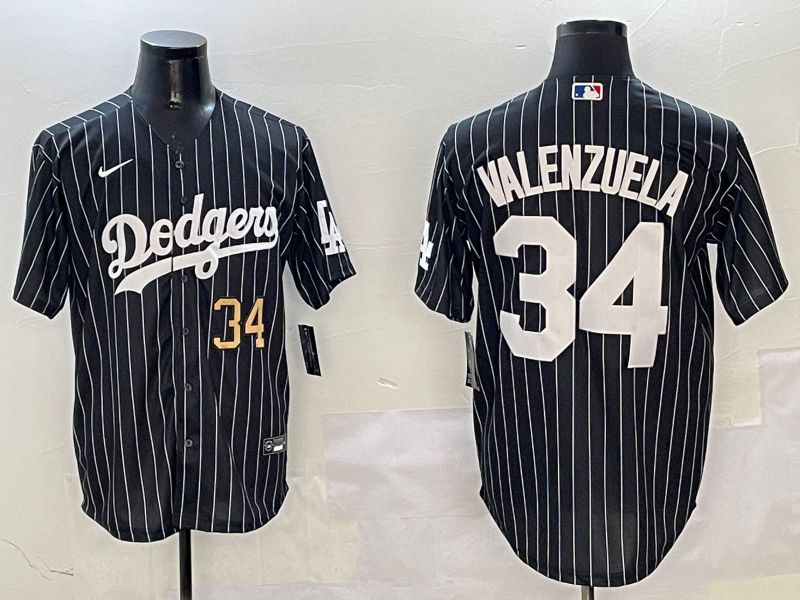 Men Los Angeles Dodgers #34 Valenzuela Black Stripe Jointly Name 2025 Nike MLB Jersey style 11
